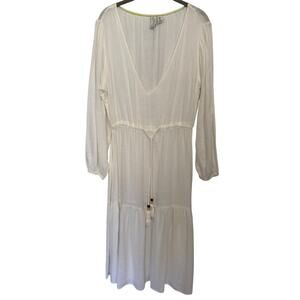 NWOT JOIE Linen Blend Boho Gauze Midi Dress White Sz Large